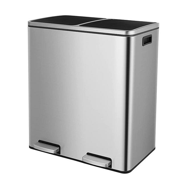 Dual Trash Can 16 Gallon, 2 X 30L Large Kitchen Garbage Can Stainless Steel Step Recycle Bin Waste Bin for Home Office, Classified Recycle Compartments