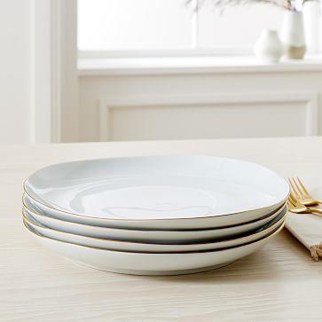 Organic Shaped Porcelain Dinner Plates - Gold Rimmed (set of 4)