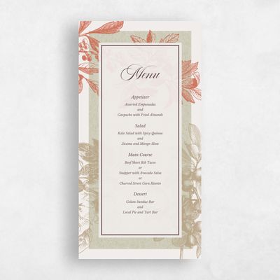 Coral, Pink Wedding Menu - Ridgemoor