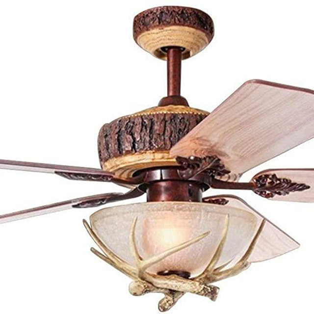 Luxurefan Indoor Rustic Ceiling Fan with Light and 5 Wood Blades, Antler Ceiling Fan Homer Decoration for Bedroom Living Room Chandelier Ceiling Fan with Remote of 52Inch (Red Bronze)