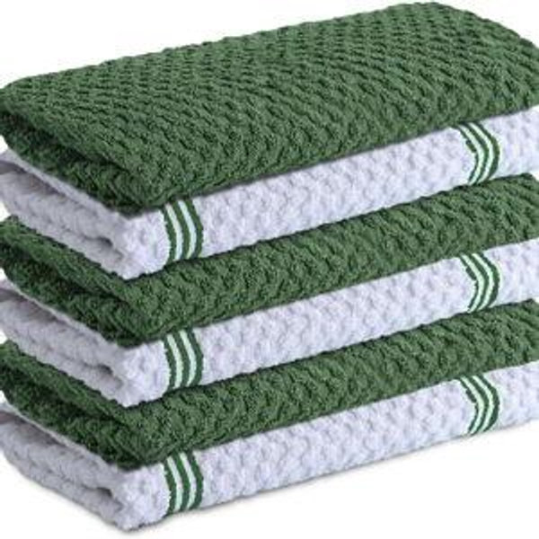 Infinitee Xclusives 100% Cotton Kitchen Towels - 15x25 Inch Ultra Soft Tea Towel, Super Absorbent Terry Dish Towels for Kitchen Linens |Green|