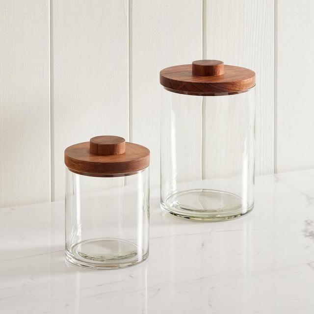 Clover Wood and Glass Bath Accessories Set, Small and Large Canister, Set of 2