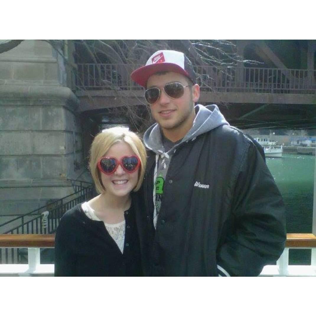 Part of our tour around Chicago for a band/choir trip. Eric forgot his sunglasses and had to borrow Jenny's aviators.