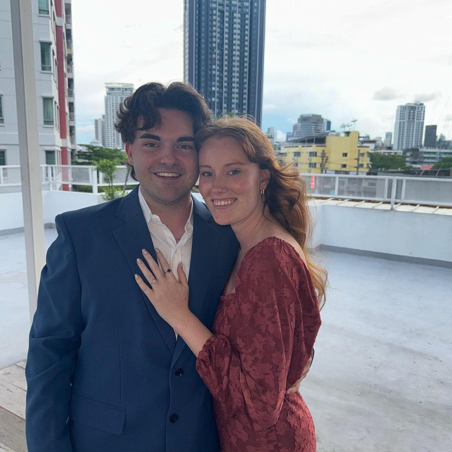 Right after the proposal!! He asked on the rooftop of LifePoint Church in Bangkok, Thailand (where we met)