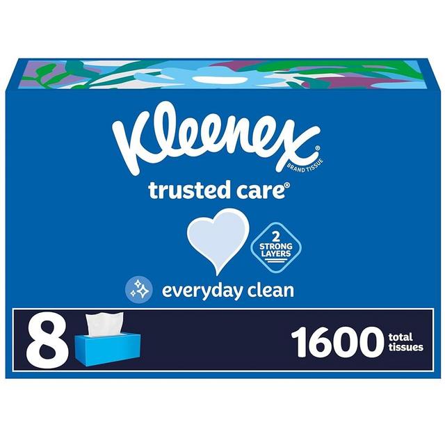 Kleenex Trusted Care Facial Tissues, 8 Flat Boxes, 200 Tissues per Box, 2-Ply, Packaging May Vary