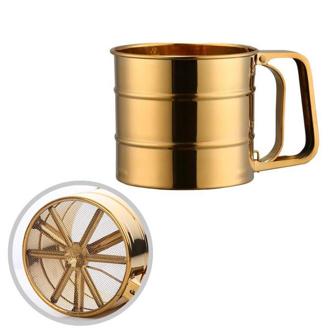 Buyer Star 2.5 Flour Cup Sifter, Semi Automatic Baking Sieve, Stainless Steel, Fine Mesh Sieve Flour Sifter (GOLD)