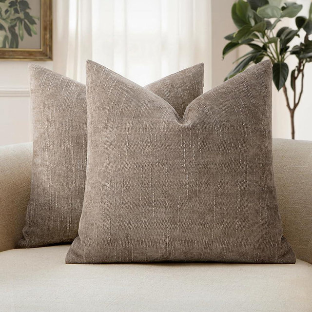 MIULEE Pack of 2 Decorative Throw Pillow Covers Soft Chenille Throw Pillows Solid Textured Cushion Covers for Couch Sofa Bedroom Living Room 22x22 Inch,Light Taupe