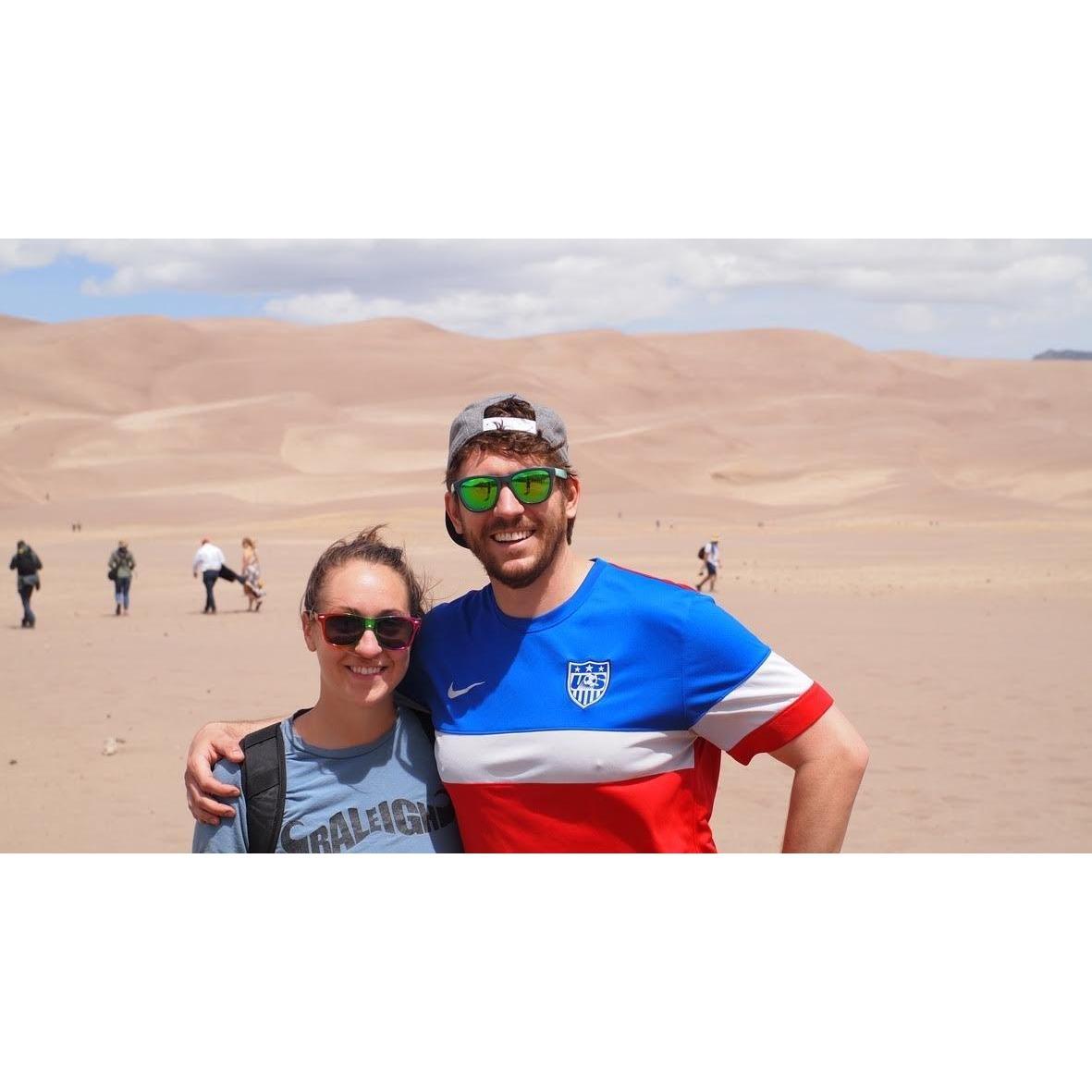 Great Sand Dunes National Park (2018). Every campground was booked, we ended up camping roadside and our tent almost blew away. But to see a vast stretch of sand dunes in the middle of CO, worth it.