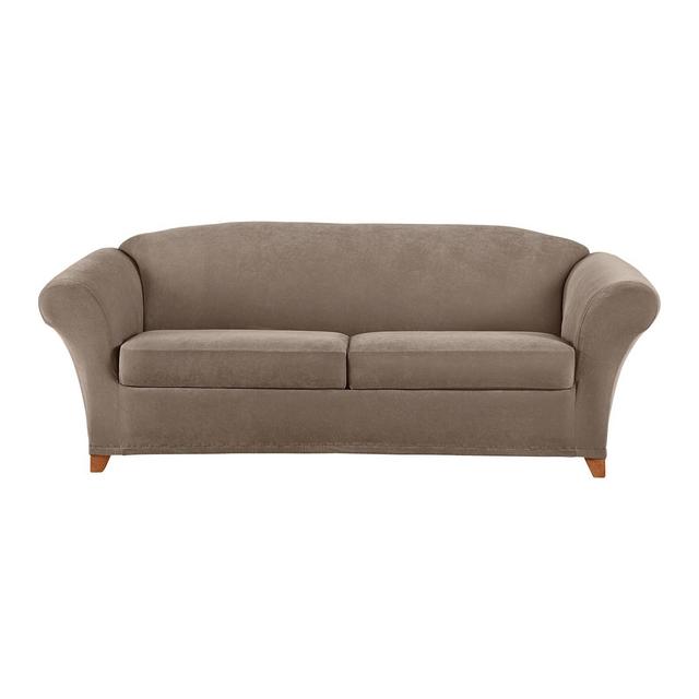 3pc Stretch Pique Sofa Slipcovers Taupe - Sure Fit