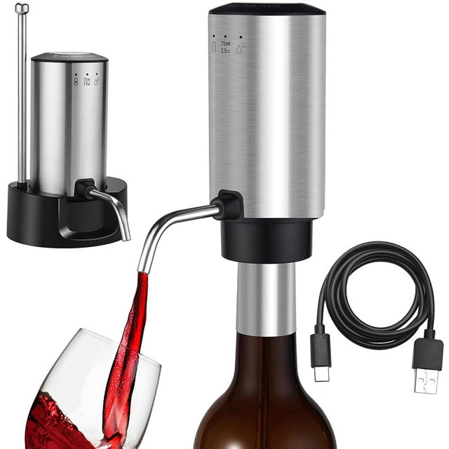 BLUBYEES Electric Wine Aerator 3-in-1 Automatic Wine Decanter & Dispenser, USB Rechargeable Wine Pourer with Precise Pour Control, Wine Lover Gifts for Women & Men