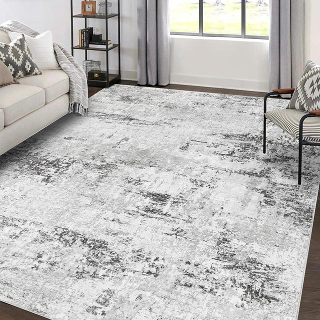 Area Rugs 5x7 Living Room: Large Modern Abstract Washable Rug Soft Anti-Skid Non-Shedding Carpet Indoor Floor Thin Carpets for Bedroom Dining Room Farmhouse Nursery Home Office White Grey Black