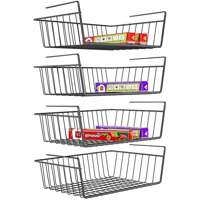 Under Shelf Basket, iSPECLE 4 Pack Wire Rack, Slides Under Shelves For Storage, Easy to Install, Black