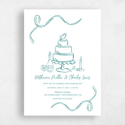 Teal, Blue Wedding Invitation - Hamilton Classic