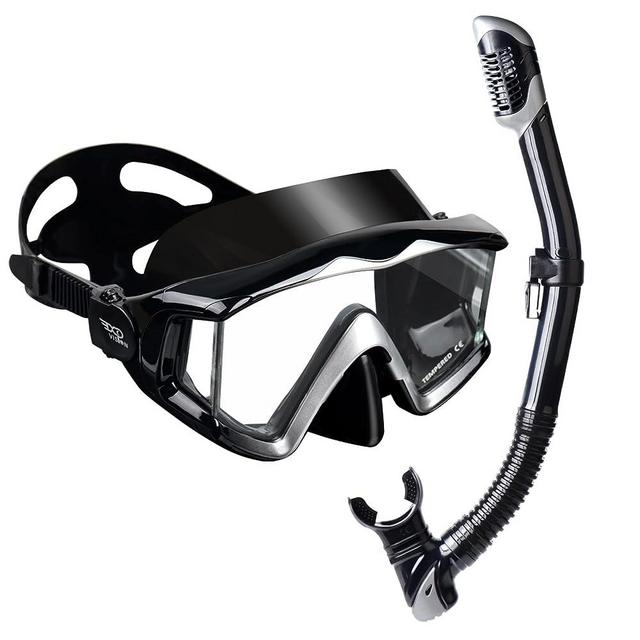 Adult Pano 3 Window Scuba Diving Mask, Tempered Glass Snorkel Mask Anti-Fog Swim Mask No Leakage Swim Goggles with Nose Cover Snorkeling Gear for Snorkeling, Freediving, Swimming