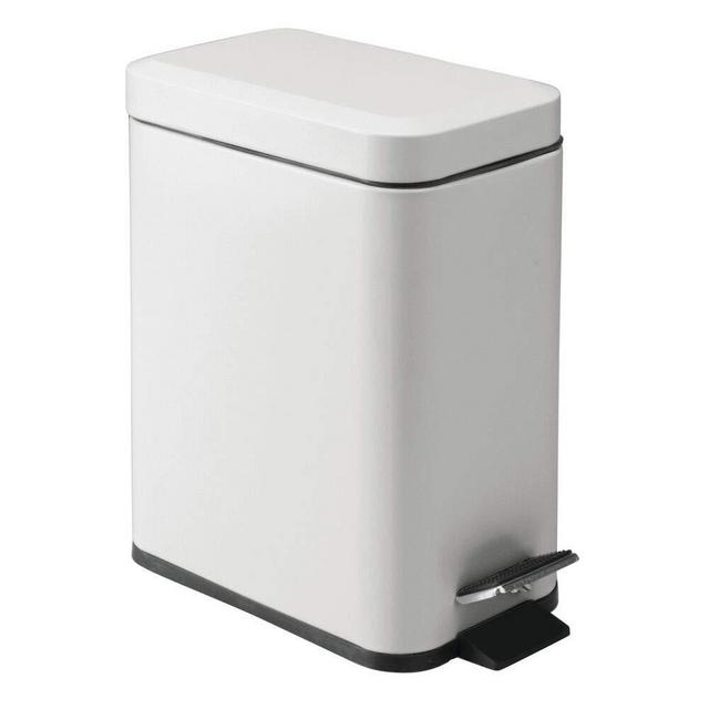 mDesign 1.3 Gallon Rectangular Steel Step Trash Can Wastebasket, Garbage Container Bin for Bathroom, Powder Room, Bedroom - Light Gray