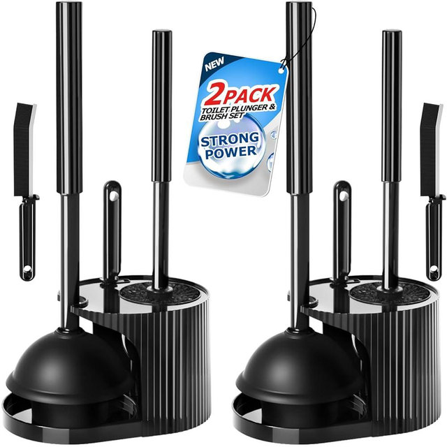 FORASTO 2Pack 3 in 1 Toilet Brush and Plunger Set,Toilet Bowl Brush Plunger Set,Toilet Brush Plunger Combo,Cleaning Brush,Cleaning Supplies, Crevice Cleaning Brush, Bathroom Cleaning Tools
