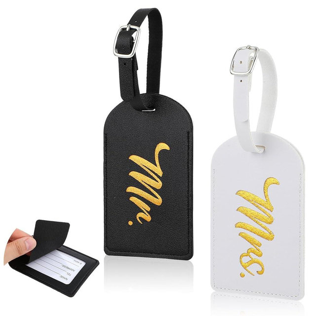 simarro 2 Pcs Mr and Mrs Luggage Tags, PU Leather Travel Tags Mr and Mrs Gifts, Bridal Shower Gift for Married Couples Honeymoon Lovers Travel Outdoor Use