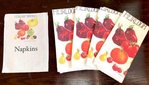 Set of Heirloom Tomato Flour Sack Napkins with a Linen Pouch