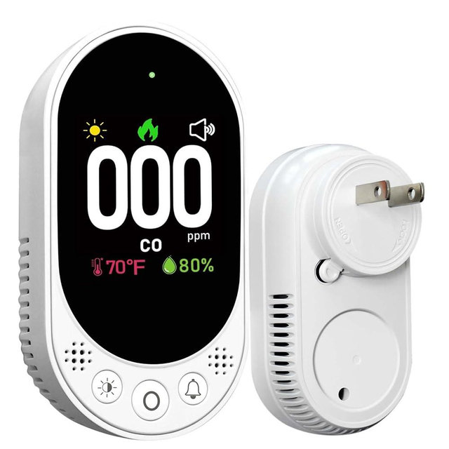 VETOUCH Carbon Monoxide Detector Plug in, Carbon Monoxide Detector Plug in Wall with Temp Humidity, Alarm Function with Clear LCD Display CO Detector for Home Kitchen RV Travel, 1 Pack