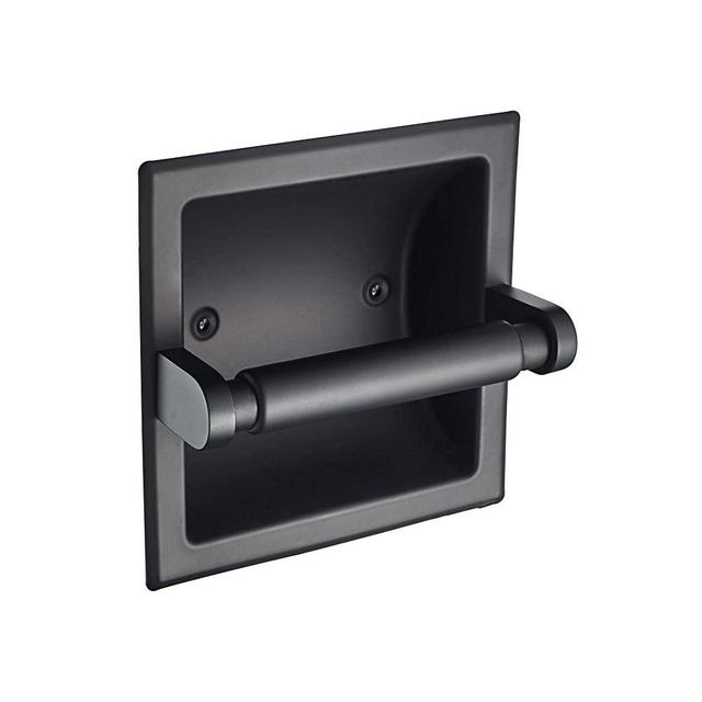 JunSun Recessed Toilet Paper Holder Matte Black Stainless Steel Toilet Paper Roll Holder Tissue Holder Modern Tissue Roll Dispenser 6" X 6" Square Jumbo Mega Roll Holder Rear Mounting Bracket Included