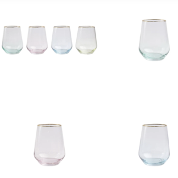 Rainbow Assorted Stemless Wine Glasses - Set of 4