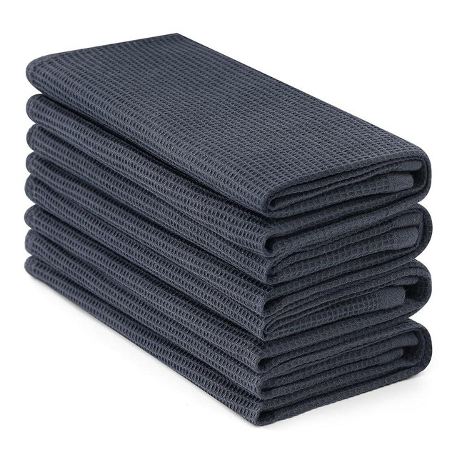 Homaxy 100% Cotton Waffle Weave Kitchen Towels - 4 Pack Soft and Absorbent Dish Towels - 16 x 26 Inches Quick Dry Hand Towels - Dark Grey