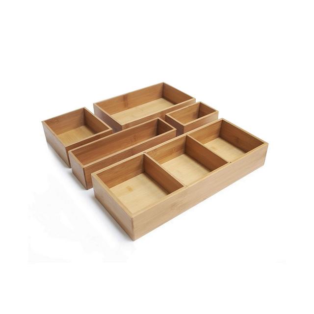 Seville Classics Bamboo Storage Box Drawer Organizer Set With 3 Compartment Organizer Box, 5 Piece Set