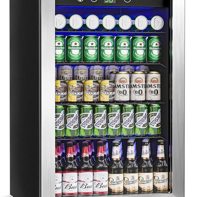 Feelfunn 145 Can Beverage Refrigerator Cooler - 4.5 Cu.Ft Mini Fridge Glass Door, Soda Wine Beer Drink Fridge, Small Refrigerator for Bedroom Office Home Bar Dorm, Digital Temperature Control, Silver