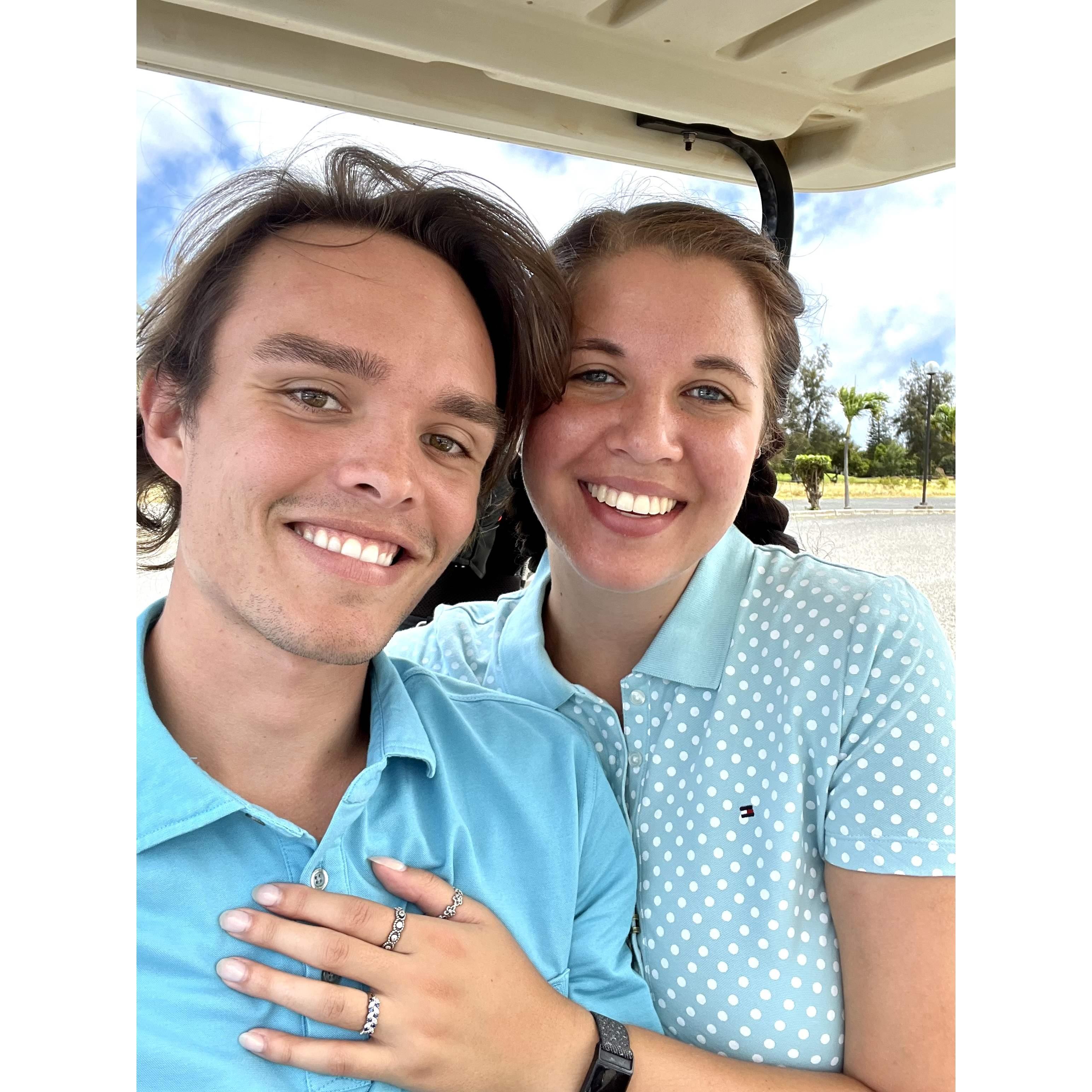 Our first golfing adventure.  I think I'll drive the cart from now on!