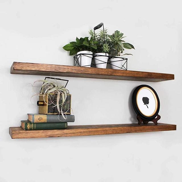 Willow & Grace Long Wall Shelves - Live Edge Shelves for Wall Mounted Shelves, Long Shelf | Perfect Bathroom Shelves or Kitchen Shelves for Wall Decor | Light Walnut (36" Set of 2)