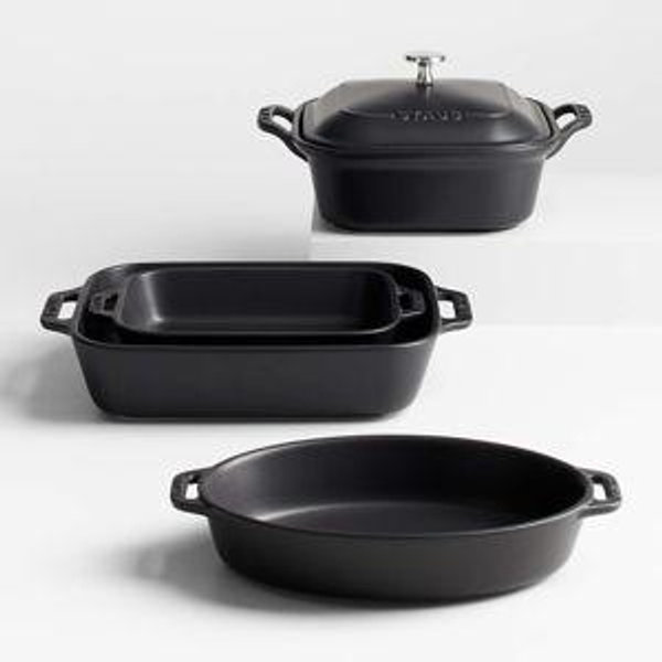 Staub 5-Piece Eucalyptus Green Ceramic Baking Dish Set + Reviews | Crate & Barrel