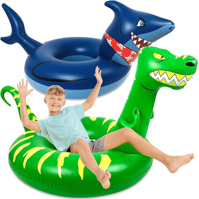 2PCS Pool Floats for Kids Adults Inflatable Dinosaur Shark Swimming Floaties Rings Water Party Supplies