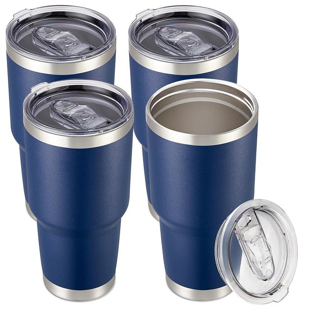 Cool Yoleb 30 oz Tumbler with Lid Stainless Steel Tumblers Bulk Vacuum Insulated Cup Reusable Powder Coated Travel Mug Double Wall Leak Proof Cups Keep Cold Drinks for 12 Hours Navy, Set of 4