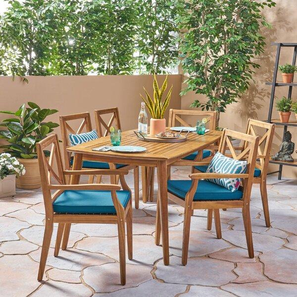 7 Piece Teak Dining Set with Cushions