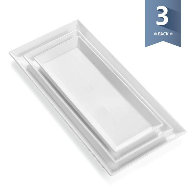 【Flash Deal】Sweese 3308 Porcelain Rectangular Platters/Serving trays for parties, Set of 3, Large/Medium/Small Size, White