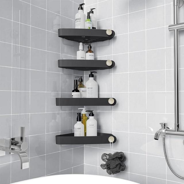 Sotfamily Shower Caddy Corner, 4 Pack Adhesive Corner Shower Shelves for Bathroom Organizers and Storage, Rust Free Plastic Rack for Bathroom Accessories & Decor, Black
