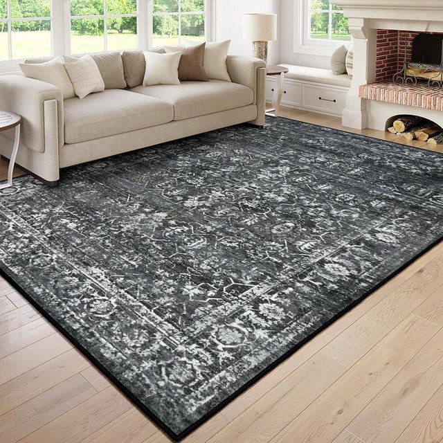 Lahome 6x9 Area Rugs Washable Rugs for Bedroom large Black Area Rug for Bedroom,Soft Vintage Distressed Rug Non Slip Stain Resistant Indoor Carpet for Dining Decor