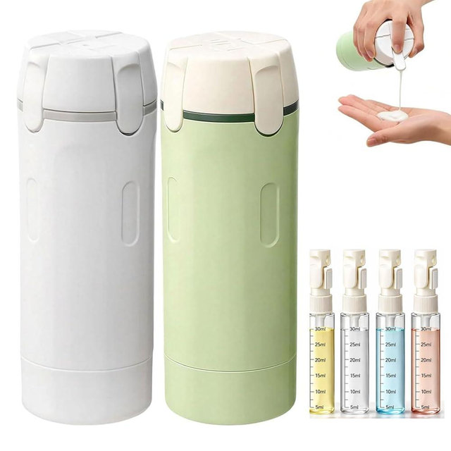 4 in 1 Travel Dispenser Bottle,Leak Proof Refillable Bottles Store Shampoo, Lotion and More,Transparent with Scale, Easy Squeeze Use, Lightweight & Portable Perfect for Travel,Gym,Camping (MIX-2Pcs)