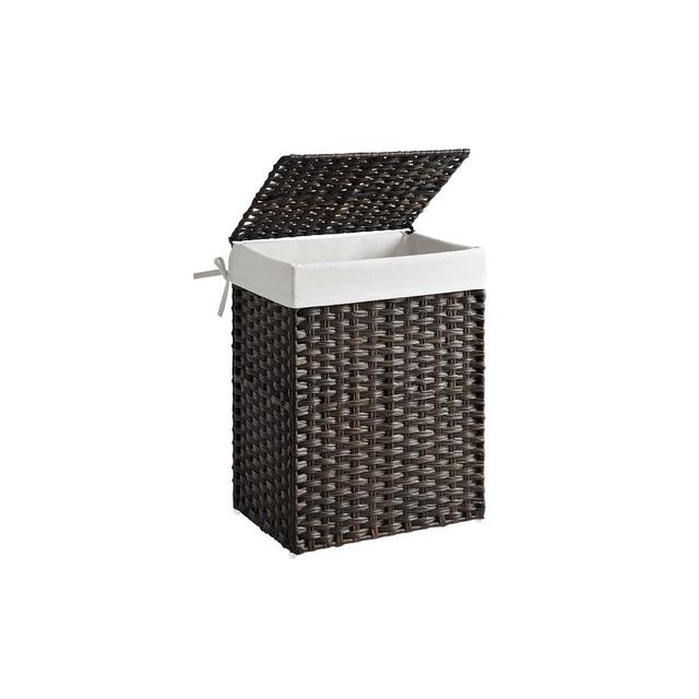 SONGMICS 23.8 Gal Laundry Hamper Laundry Basket with Lid and Handles Wicker hamper Brown