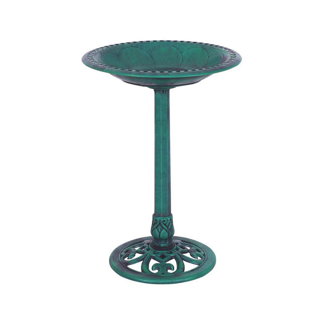 SKONYON Outdoor Garden Green Pedestal Bird Bath Feeder