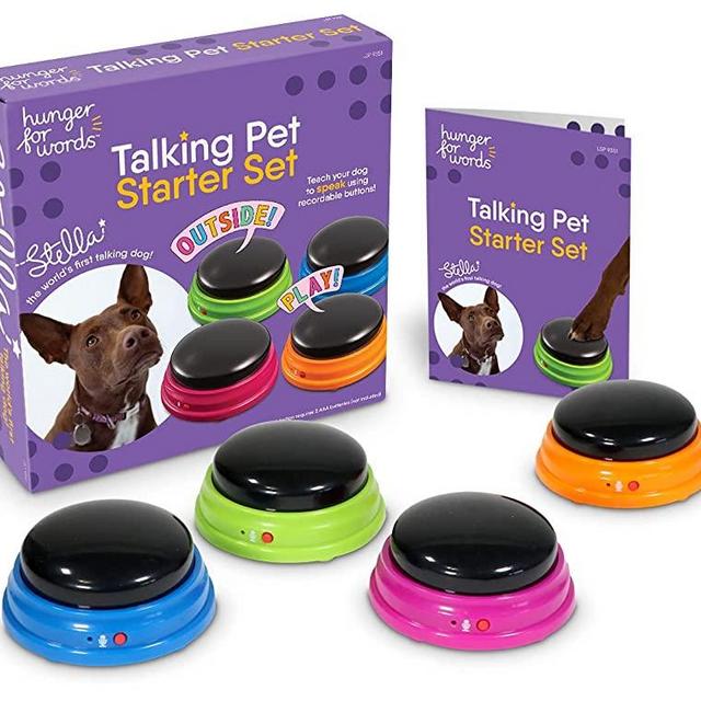Hunger for Words Talking Pet Starter Set, Recordable Buttons for Dogs, Talking Dog Buttons, Teach Your Dog to Talk, Multicolor