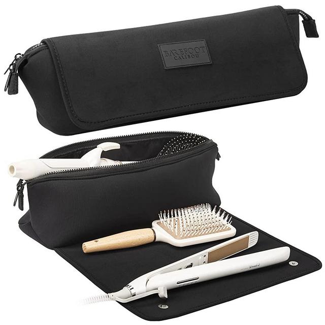 Hair Tools Travel Bag and Heat Resistant Mat for Flat Irons, Straighteners, Curling Iron, and Haircare Accessories, 2-in-1 design, with Interior Pockets, Portable Organizer, Neoprene (Black)