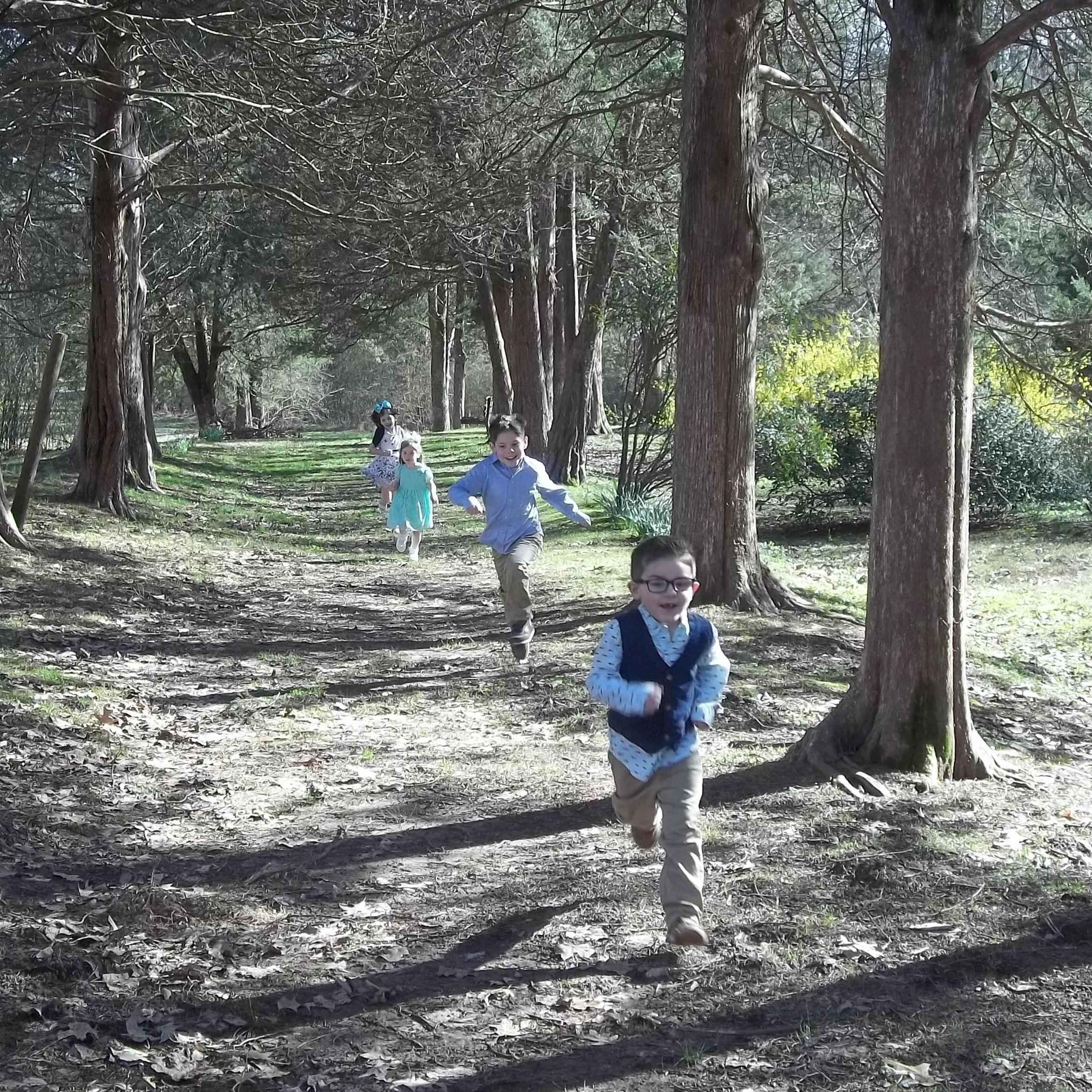 The kids running towards us...