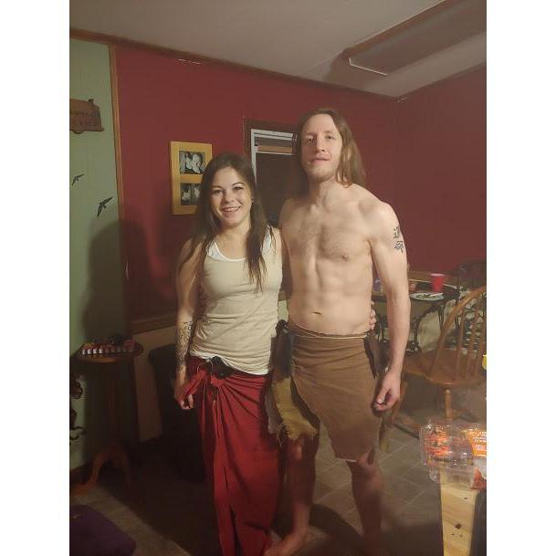 Jamie's birthday party/halloween/costume party 2018.  Hannah and Jamie dressed as Disney's Tarzan and Jane.