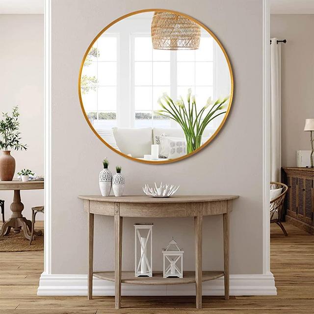 NeuType 36" Round Mirror Gold Circle Mirror for Wall Mirror Large Bathroom Mirror for Wall Mounted Vanity Mirrors with Aluminum Alloy Frame Hanging Decorative Mirrors for Bathroom Bedroom Entryway
