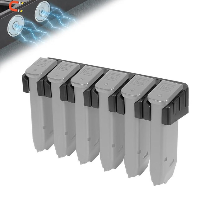Adoreal Magnetic ABS 6 Standard Double Stack Mag Rack Wall Mount, Wall Magazine Display, Detachable Wall Mags Storage Organization System, Precision Fit Glock 17, 19, 26, 31, 32, 33, 34 Mags