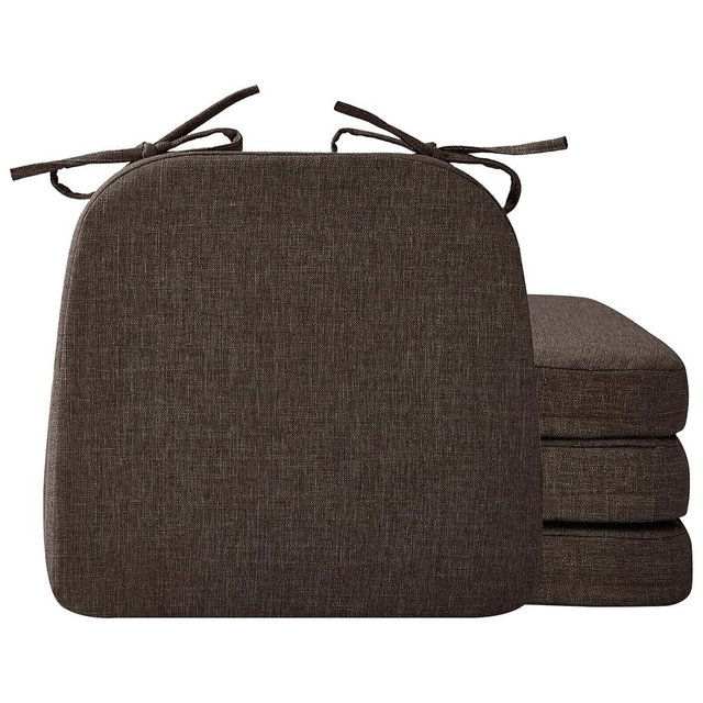 Ruqmuis Chair Cushions for Dining Chairs, 2" Thick Seat Cushions for Kitchen Chairs, D-Shaped Chair Pads with Washable Cover, Ties and Non Slip Backing, 17'' x 16'', Set of 4, Brown