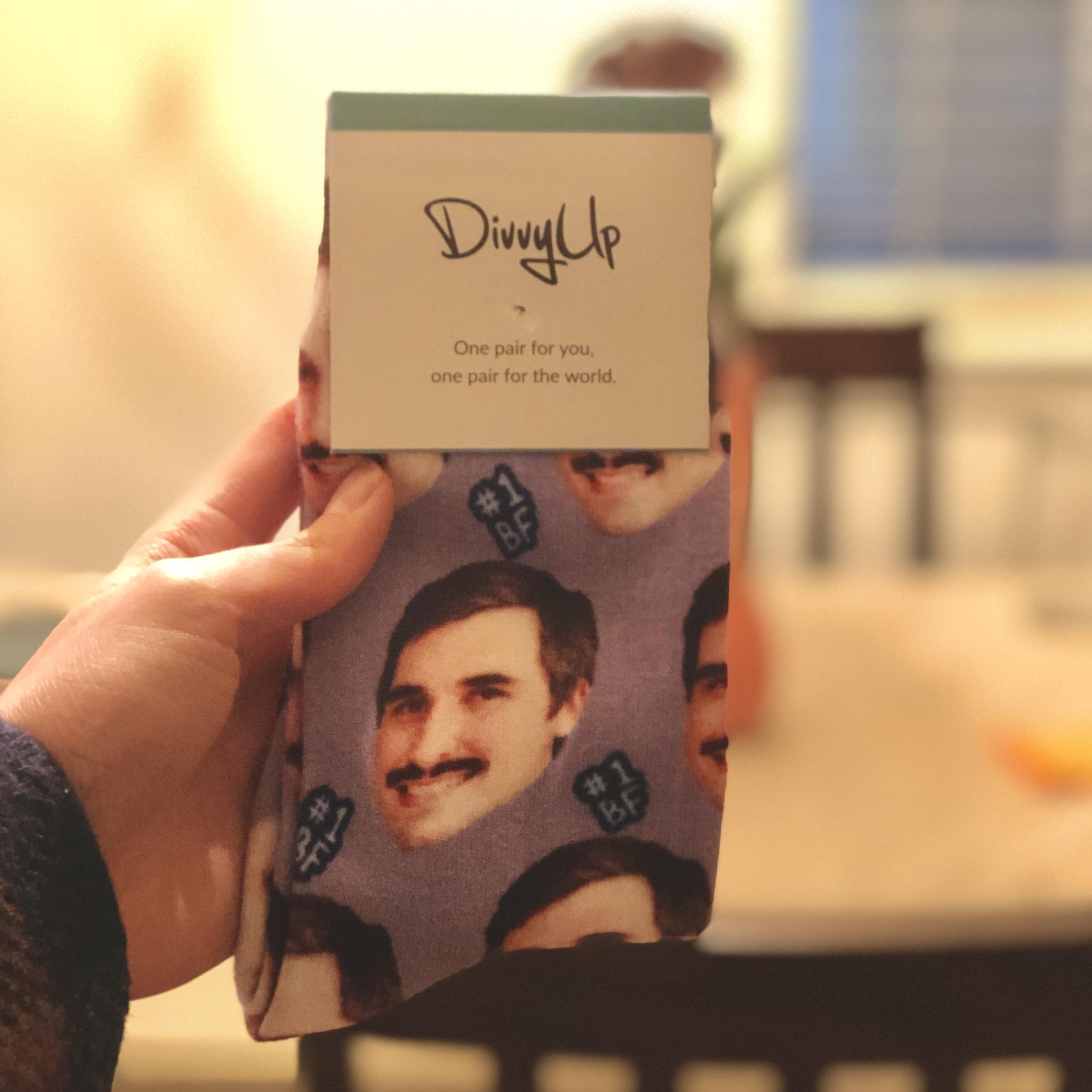 02.19.19 🧦 He got socks with Corrie's face on them for Valentine's Day, so he decided she must also have socks with his face on them... which seemed fair.