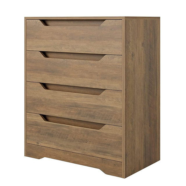 HOSTACK Modern 4 Drawer Dresser, Chest of Drawers with Storage, Wood Clothing Organizer with Cut-Out Handles, Accent Storage Cabinet for Living Room, Bedroom, Hallway, Rustic Brown