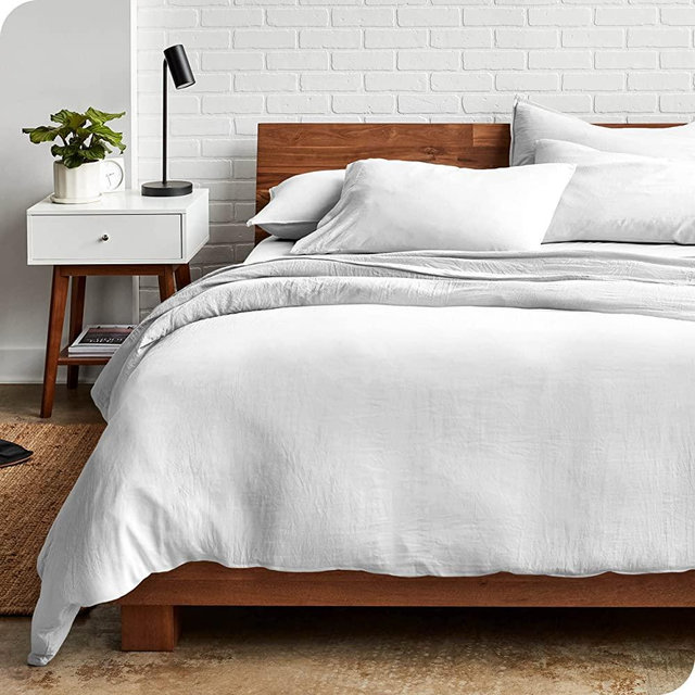 Bare Home Sandwashed Duvet Cover Oversized King Size - Premium 1800 Collection Duvet Set - Cooling Duvet Cover - Super Soft Duvet Covers (Oversized King, Sandwashed White)